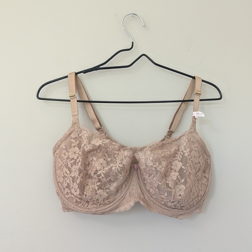 Victorias Secret‎ Dream Angels Unlined Lace Balconette Bra Taupe 38DDD Underwire
